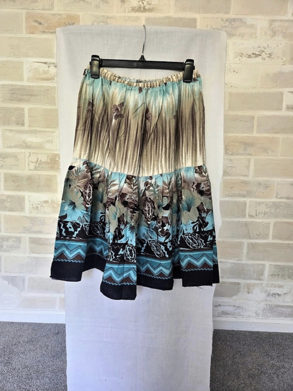 Printed A-Line Skirt in Blue & Brown Like New